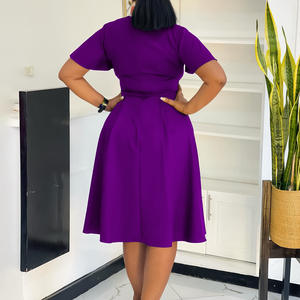 Neuankömmling Sommerkleider Damen Lässig Elegant Einfarbig O-Ausschnitt Kurzarm Schnür Damen Büro kleid für Damen - Product Image 5