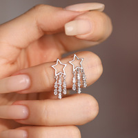 Boucles d'oreilles pendantes en argent sterling S925 en forme d'étoile avec cristaux et strass taille baguette, style chandelier, pour femme, bijoux de soirée