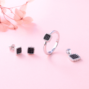 Nikkel Loodvrij Italiaans Ontwerp Verlovingsringen Mooie 925 Sterling Zilveren Zwarte Diamanten Ring - Product Image 4