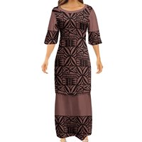 Polynesian Puletasi Set For Women – Samoan Tribal Print 2-Piece Dress, Plus Size Top & Maxi Skirt, Lightweight & Flowy