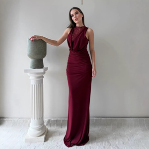 Robe longue évasée dos nu style français, tendance transfrontalière, été 2026, sexy, avec dentelle ajourée en polyester - Product Image 3