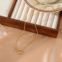 Collar de Acero Inoxidable con Colgante de Ángel Pequeño y Diamantes, Cadena de Cuentas de Oro de 18k, Joyería Fresca y Dulce que No se Destiñe para Mujer