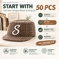 Casquette plate pied-de-poule en stock avec broderie 3D et sangle en cuir – Vente en gros pour boutiques de mode