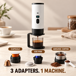 Machine à expresso portable 3 en 1, rechargeable par USB, auto-chauffante, compatible avec les capsules, les dosettes ESE et le café moulu, pour le camping et les voyages, OEM ODM - Product Image 1