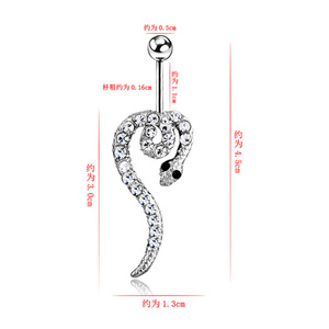 Anello da <span class=keywords><strong>ombelico</strong></span> elegante e alla moda da donna, in lega placcata argento, con ancora e serpente di cristallo, gioiello <span class=keywords><strong>piercing</strong></span> di tendenza - Product Image 2