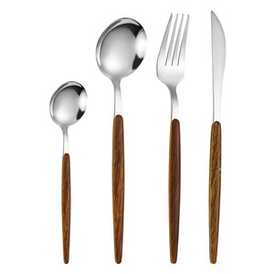 Juego de tenedores y cuchillos para carne de acero inoxidable con mango de madera, 20-40 piezas, para catering, vajilla occidental - Product Image 5