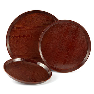 Round Wood Grain Serving <b>Tray</b> Brown Japanese Style Dessert <b>Tea</b> Sushi <b>Tray</b> Hotel Coffee Drink Use - Product Image 1