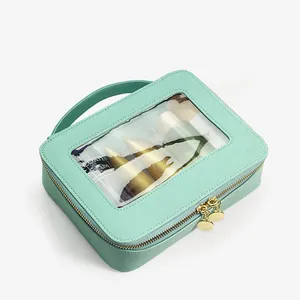 Portable Makeup Storage Box Waterproof Cosmetic Case Bag New Ladies PU Leather Makeup Box With Window