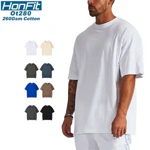 Camiseta masculina de manga curta 280 g/m2 100% algodão, camiseta de rua respirável superdimensionada de alta qualidade