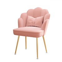 Chaise de coiffeuse en velours rose avec coussin à nœud, dossier festonné, pieds en métal doré, chaise d'appoint moderne pour chambre à coucher et dressing