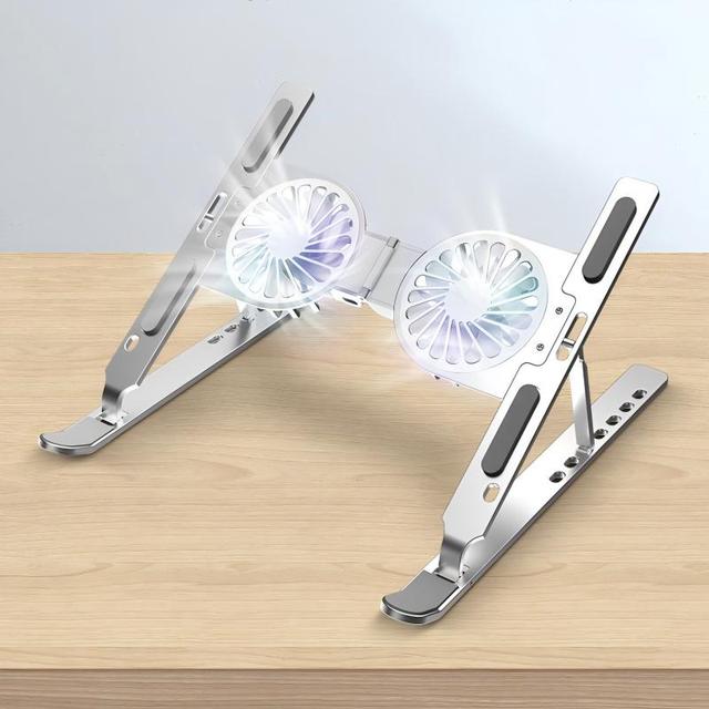 Adjustable 7 Grade Aluminum Alloy Laptop Stand with Fan Air Cooler Foldable Design in Stock