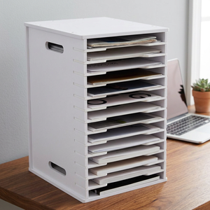 Multi-layer Floor Type 12 Tier White 100% Polyester File Rack Desktop Organizer for Office Documents and Study Papers Storage - Product Image 3