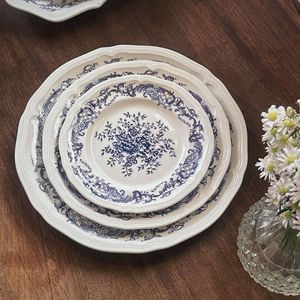 Vintage Elegant French Ceramic Dinnerware <strong>Set</strong> Embossed Blue Floral Dinner Plates Dishes <strong>Cake</strong> <strong>Stand</strong> Plate <strong>Sets</strong> - Product Image 2