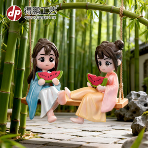 Depeng Crafts Ancient Style Couple Figurines Eating Watermelon <b>Miniature</b> Decor For Living Room Desktop Ornaments - Product Image 1