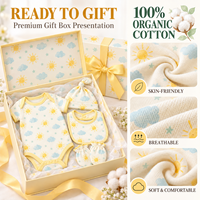 Ensemble layette bébé 5 pièces : body, bonnet, bavoir, moufles, motif personnalisé, doux, respirant, unisexe, bio, coffret cadeau, body bébé
