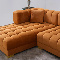 Ensemble de canapés en tissu Chesterfield modernes en forme de U avec design capitonné, fonction canapé-lit et pieds en métal pour hôtels et usage domestique