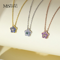 Mishang MSN-1064 925 Sterling Silber Modische Blumendesign-Anhängerketten 3mm Rund Geschliffene Laborgezüchtete Edelstein-Halsketten