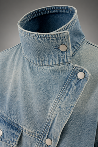 Giacca <span class=keywords><strong>di</strong></span> Jeans Vintage Asimmetrica Eco-Friendly da Donna, Collo Alto, Bottoni, Stile Casual Oversize, Effetto Invecchiato, Streetwear Retrò - Product Image 4
