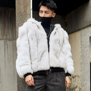 Nouveau <span class=keywords><strong>manteau</strong></span> <span class=keywords><strong>long</strong></span> pour <span class=keywords><strong>homme</strong></span> en fourrure de renard véritable, élégant et de haute qualité, doux au toucher, très résistant, avec capuche en fourrure. - Product Image 1