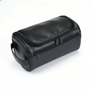 Large Capacity PU Leather Makeup Bag Zipper Closure Multi-Functional Travel Cosmetic Toiletry Storage New Waterproof <b>Letter</b> - Product Image 3