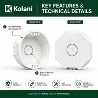 Boîtier de jonction encastré rond européen Kolani 74x74x45mm, boîtier électrique arrière en PC ignifuge avec découpes amovibles
