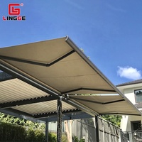Auvent pare-soleil étanche en aluminium pour l'extérieur Restaurant Balcon Auvent rétractable avec ceinture lumineuse