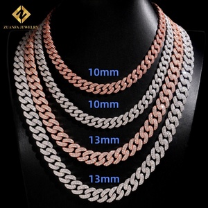 ผ่านเพชรทดสอบ925เงินสเตอร์ลิงฮิปฮอป iced OUT VVS Moissanite เพชร10มม. 13มม. สร้อยคอโซ่เชื่อมโยงคิวบา - Product Image 2