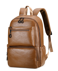 Black PU Leather Laptop <b>Backpack</b> Large Capacity Business Travel School Bag Water Resistant Soft Handle - Product Image 1