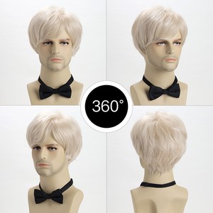 Nouvelle perruque synthétique pour hommes, style européen et américain, en fibre haute température, élégante et stylée, blond doré clair, avec <span class=keywords><strong>frange</strong></span> latérale - Product Image 2