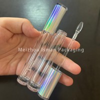 ISMAN Vente en gros de tubes à gloss transparents de 5 ml avec capuchon holographique, emballage de gloss vide irisé, flacon transparent avec applicateur