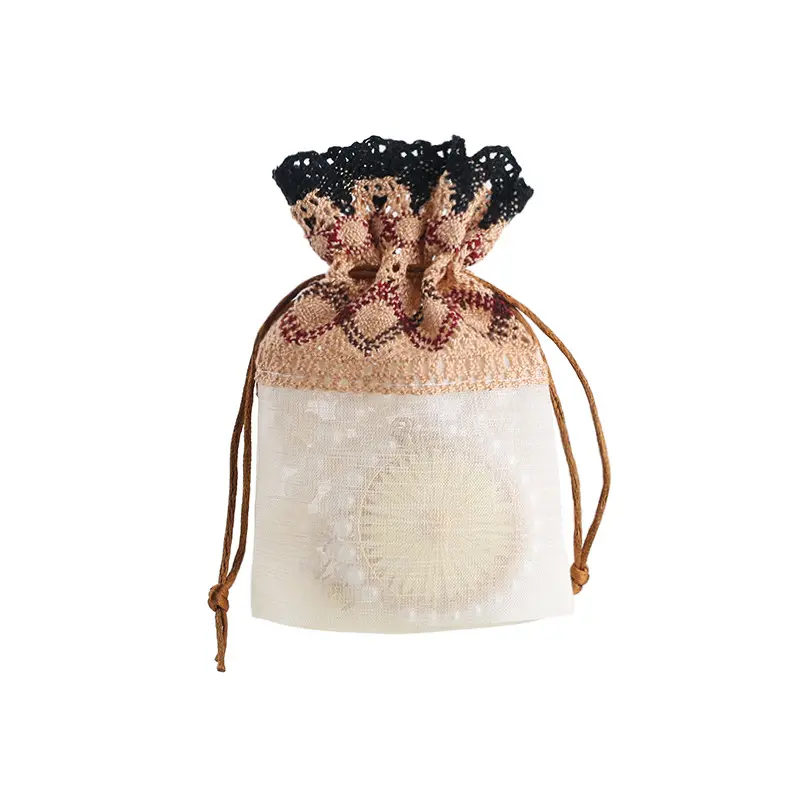 Yeni stil cep boyutu kahve dantel desen iplik çanta İpli çanta hediyeler takı kozmetik için