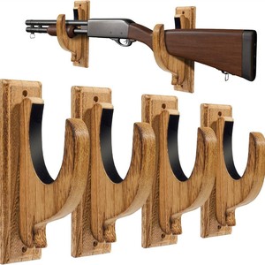 Soporte de pared de madera para armas, estante horizontal de madera maciza para exhibir rifles, para armas de caza y arcos, duradero, un par. - Product Image 4