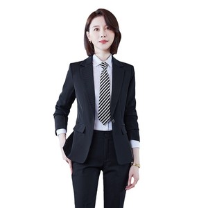 Women's Formal Suit Set Blue Polyester Anti-Wrinkle Full Sleeve Spring Workwear - Product Image 5