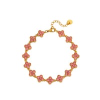 Gelang pesona bunga berlian penuh zircon warna-warni mewah grosir, berbahan stainless steel, untuk wanita