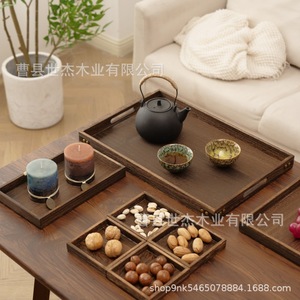 Bandeja de Té de Madera Maciza Mu Yujia, Rectangular, de Madera de Paulownia, con Pátina Decorativa, para Uso Doméstico, Estética Zen - Product Image 3