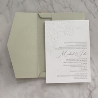 Carte d'invitation personnalisée élégante en papier coton 500 g/m² avec fleurs en relief et estampage à chaud pour mariage, anniversaire, ou 'Save the Date'