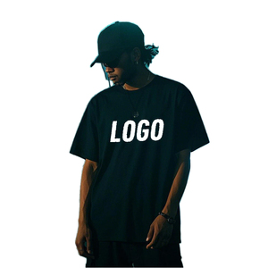 Camiseta <span class=keywords><strong>Negra</strong></span> Oversize para Hombre con Logotipo Personalizado, Manga Corta, Cuello Redondo, Corte Holgado, Estilo Urbano, 100% Algodón Tejido, 220g, Transpirable - Product Image 1