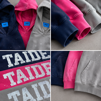 Sweat à capuche surdimensionné TaiDe sur mesure, effet délavé, imprimé graphique universitaire, éclaboussures de peinture, coupe carrée, fabricant de vêtements OEM ODM