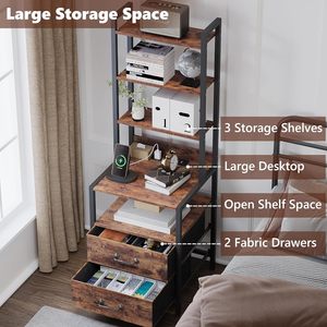 Multifunctional <b>tall</b> bedside <b>table</b> with rechargeable storage and 5 drawers; minimalist modern bedroom bookshelf; cross-border - Product Image 2