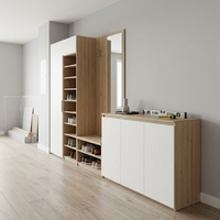 Meuble à chaussures moderne pour entrée avec tiroirs rabattables et crochets, armoire de rangement personnalisée pour vestiaire, idéal pour projets d'appartements