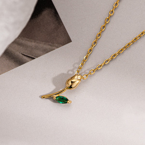 Joyería Fina Elegante, Collar con Colgante de Flor de Tulipán de Plata de Ley 925 con Circonita <span class=keywords><strong>Esmeralda</strong></span>, Regalo para Mujer, Novia, Anillo Floral de Plata - Product Image 3