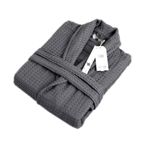 Peignoir de luxe pour femme en coton gaufré 100 % rayé, qualité hôtelière, design élégant et décontracté, col châle, manches longues