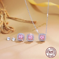 Kalung dan Anting Liontin Berlapis 2 Warna Perak Sterling S925 Perhiasan Zirkon Kubik Warna Pink Set Perhiasan untuk Hari Ibu