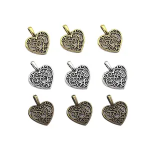 Antique Silver tone/Antique Bronze Hollow 3D Heart Pendant Charm/Finding Bracelet Necklace Charm DIY Accessory Jewelry Making