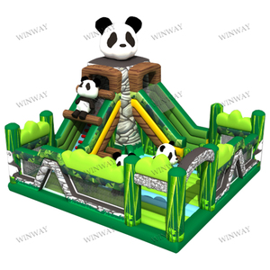 Château gonflable géant pour enfants avec toboggan/toboggan sec pour les fêtes en plein air, thème jungle, animaux, ville de divertissement, panda, location - Product Image 2
