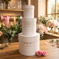 Boîte cylindrique en carton de luxe recyclé, personnalisée avec logo doré, style tendance, pour la Saint-Valentin, blanche, pour fleurs