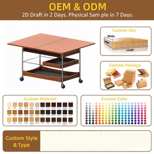 Mesa de Té Plegable de Madera Maciza de Estilo Chino Tradicional con Almacenamiento, Carrito Móvil, Mesa Auxiliar Cuadrada Pequeña para la Sala de Estar - Product Image 4
