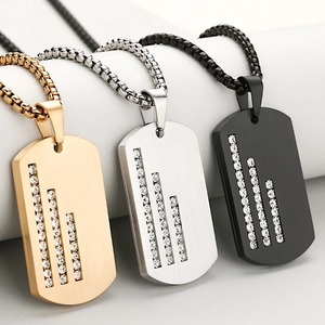 Stainless Steel Zircon <b>Dog</b> <b>Tag</b> Pendant <b>Necklace</b> Hiphop <b>Men</b> Women Military Card American Soldier Identity <b>Tags</b> With Rhinestones - Product Image 1