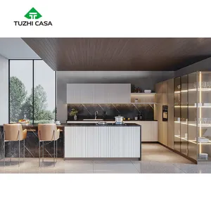 TUZHI CASA usa 9 pieds de plafond en forme de U enveloppe armoire de cuisine en bois sans tiroirs