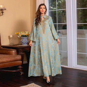 Nouvelle robe de fête pour femmes musulmanes pour l'Aïd al-Fitr, col montant perlé, abaya <span class=keywords><strong>arabe</strong></span>, kaftan marocain, abaya de luxe brodée - Product Image 4